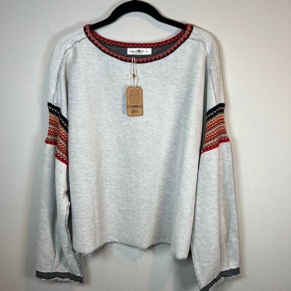Natural Life Womens Knit Trim Sweatshirt Gray Oversize Boho Reversible NEW Large - Picture 4 of 16
